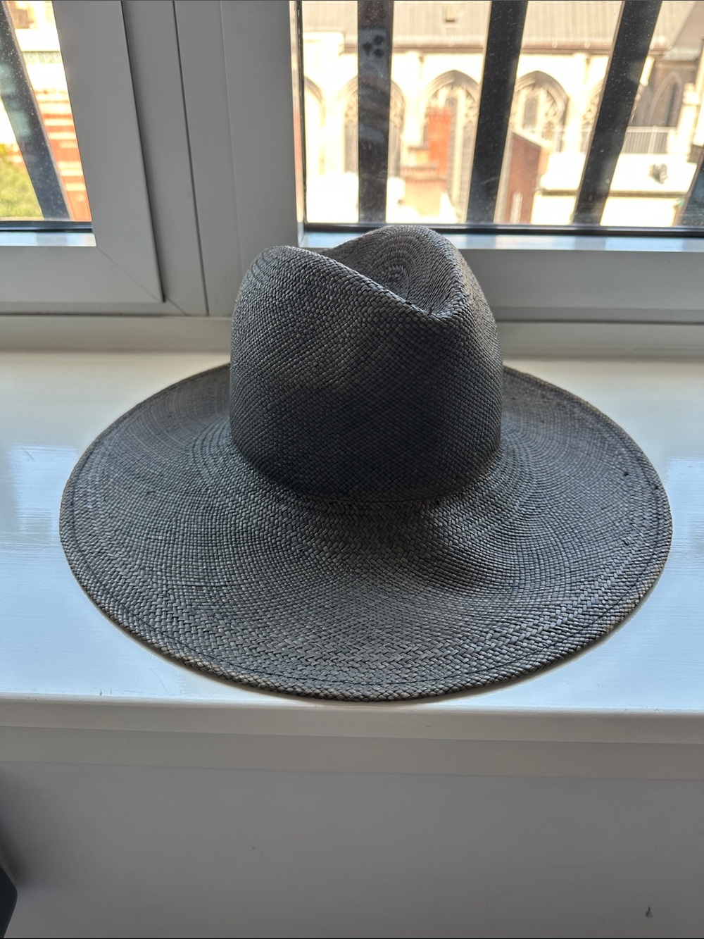 Janessa Leone Wide Brim Straw Fedora - Faded Black